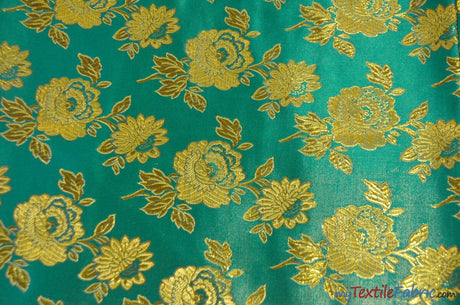 Oriental Metallic Flower Brocade Polyester Fabric - Metallic Brocade, 58" Wide (1 Yard)