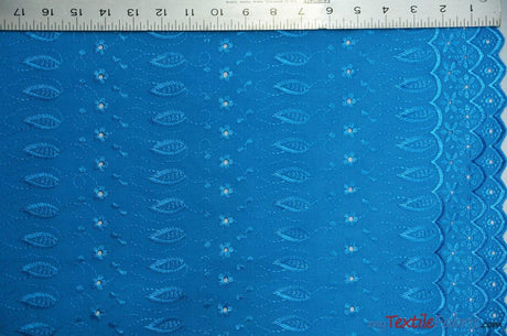 Polyester Cotton Eyelet Embroidery Fabric - Double Sided Border, 45" Wide, Multiple Colors (1 Yard)