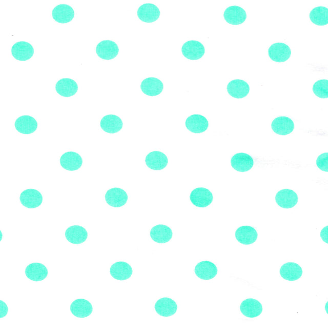 Cotton Lycra Knit Fabric Turquoise Dots on White