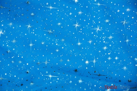 Shooting Star Foil Organza Polyester Fabric - Sheer Silver Metallic Star, 58/60" Width (1 Yard)