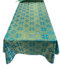 Turquoise/Gold Metallic Cross Brocade Jacquard Satin Fabric - Rectangular, Turquoise/Gold, Metallic Cross Pattern, 60" Width (1 Piece)