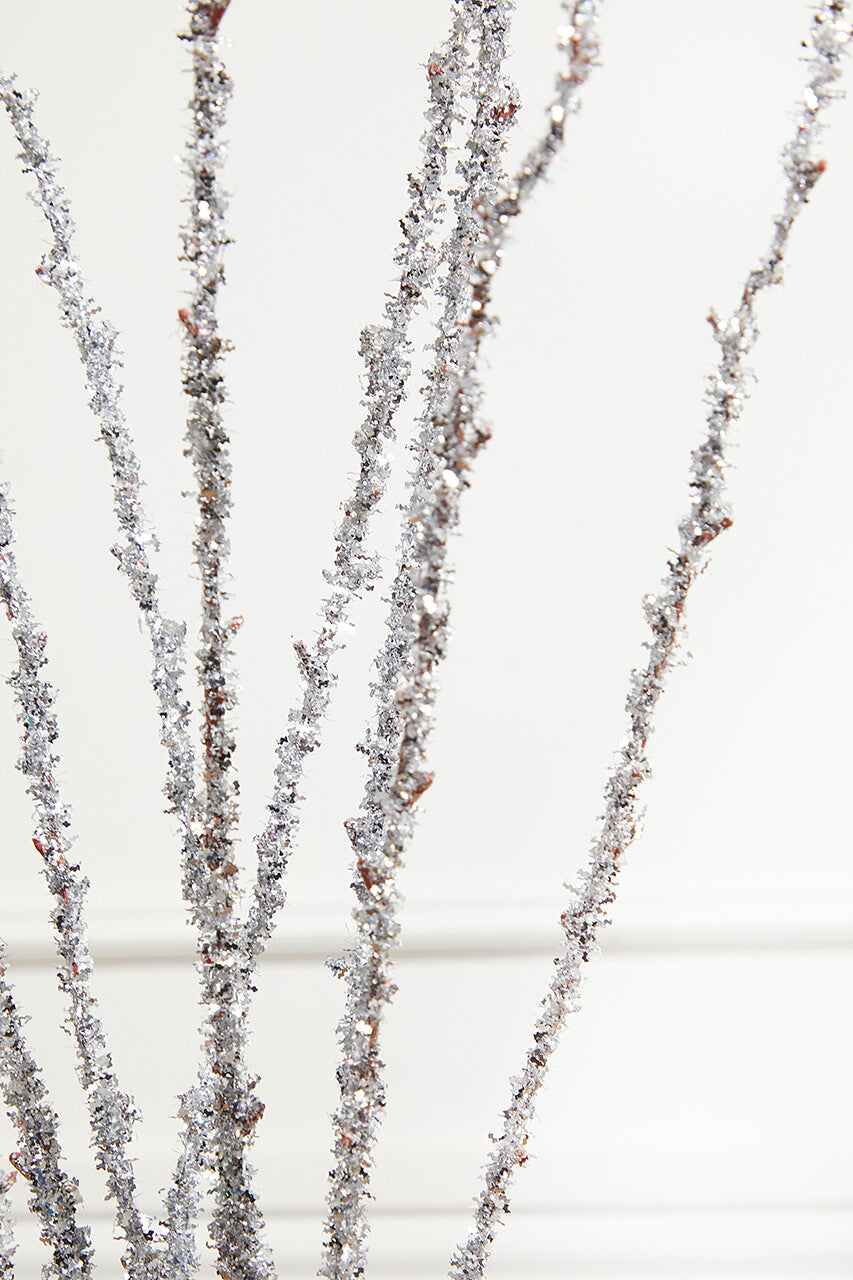 40" Silver Glitter Twig Branch