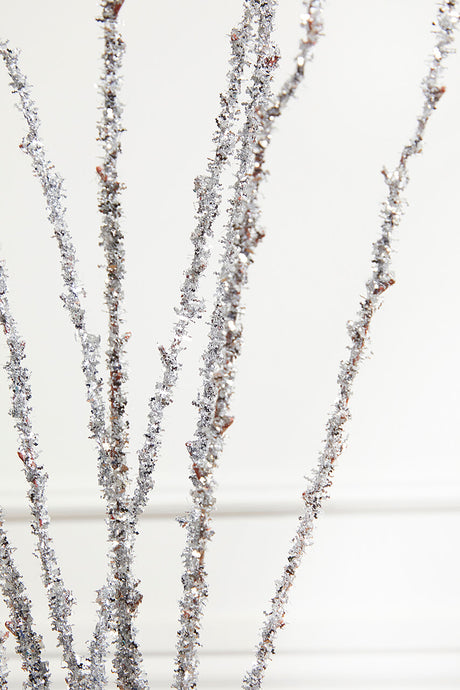 40" Silver Glitter Twig Branch
