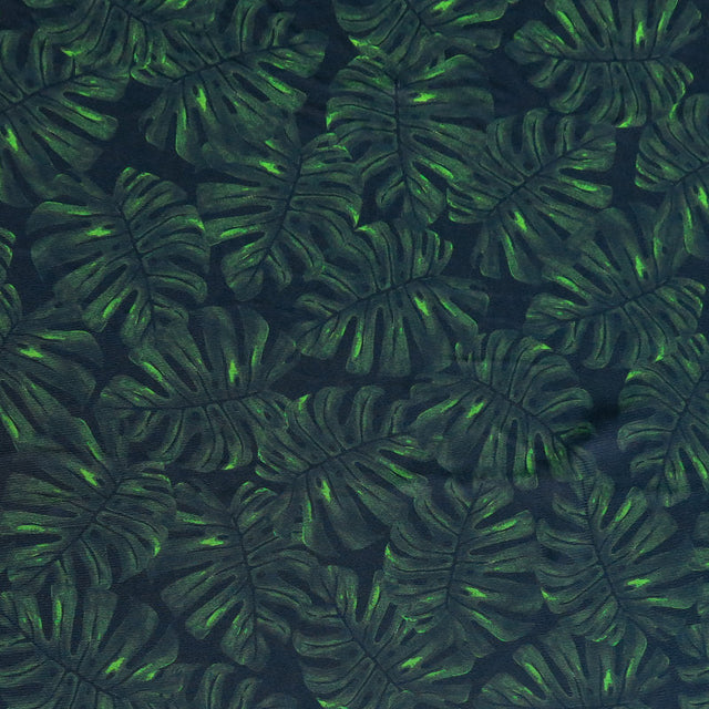 Swim Knit Nylon Spandex Twilight Monstera Print