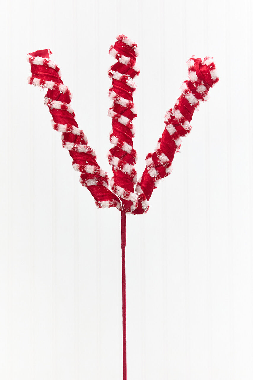 25.5" Red & White Twist Ribbon Spray