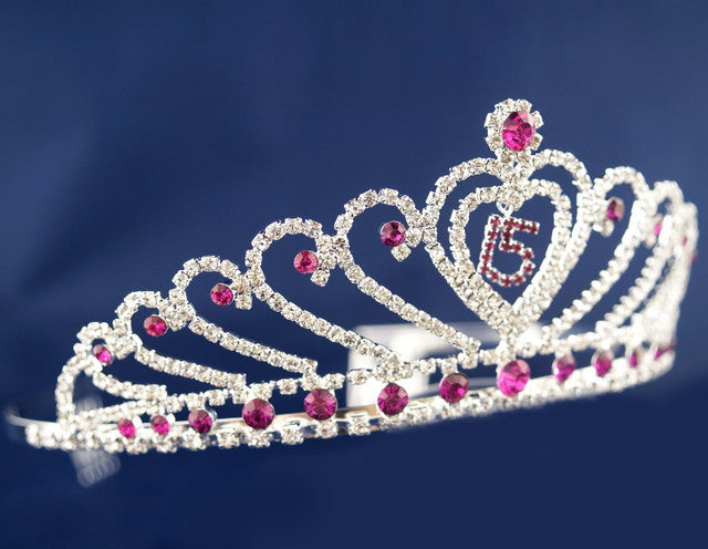 Fuchsia Crystal Mis Quince Quinceañera Rhinestone Tiara