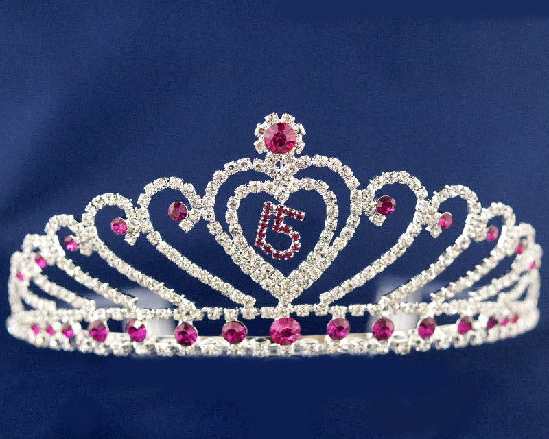 Fuchsia Crystal Mis Quince Quinceañera Rhinestone Tiara