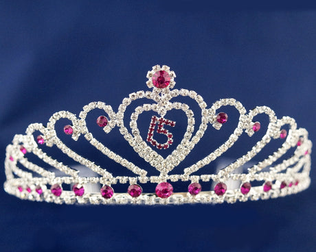 Fuchsia Crystal Mis Quince Quinceañera Rhinestone Tiara