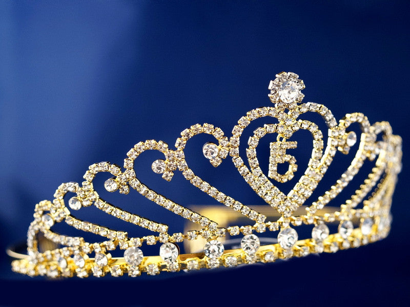 Gold Crystal Mis Quince Quinceañera Rhinestone Tiara