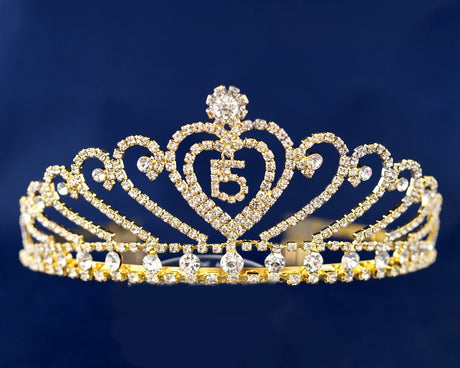 Gold Crystal Mis Quince Quinceañera Rhinestone Tiara