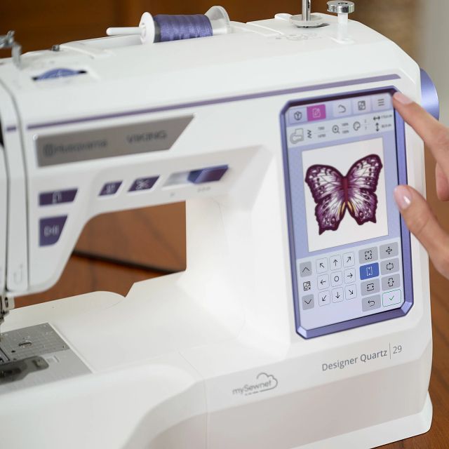 Husqvarna Viking Designer Quartz 29 Sewing Embroidery Machine - 250 Stitches, 180 Embroidery Designs, 7" Color Touch Screen (1 Unit)
