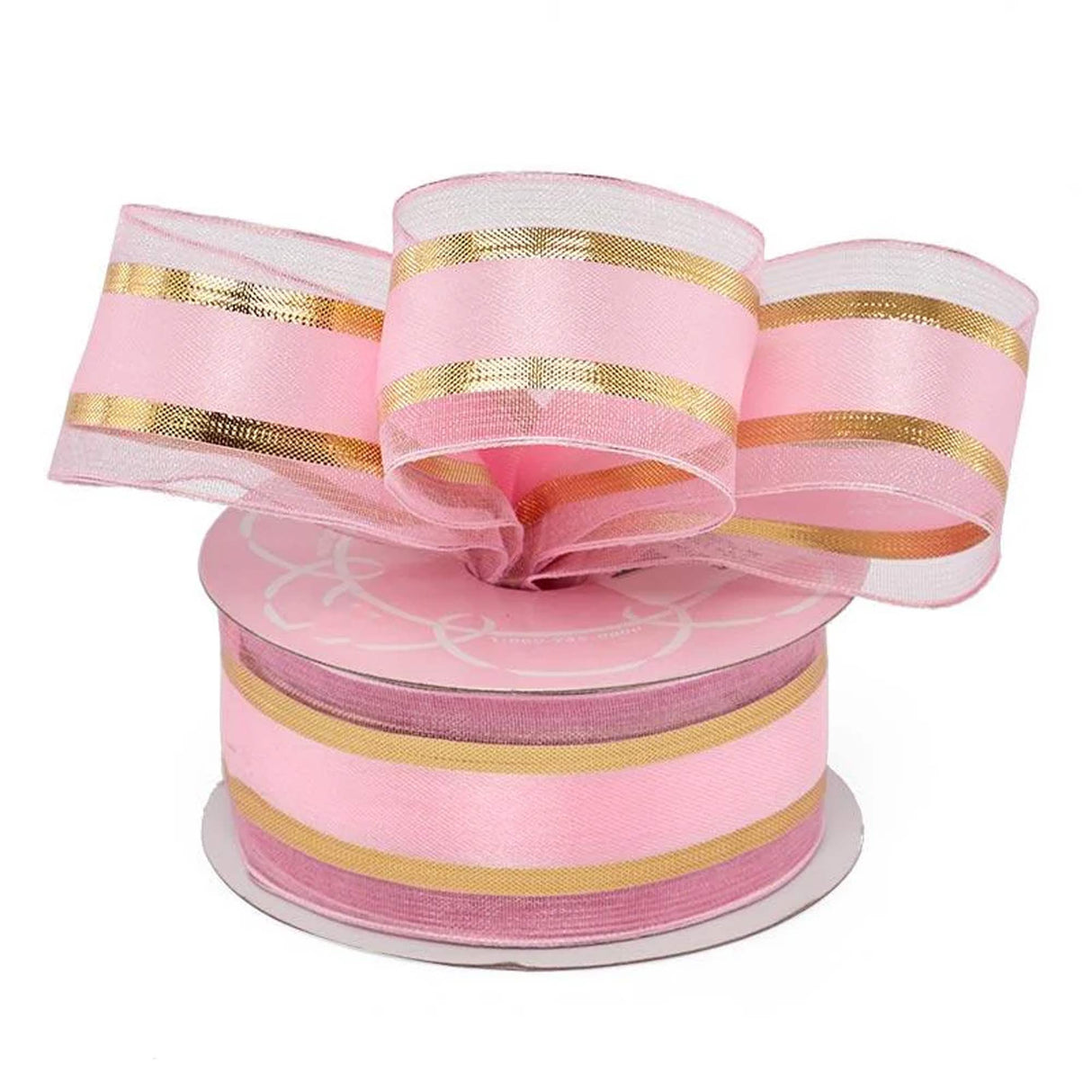Metallic Edged Satin Center Ribbon 1 1/2 '' X 25 yd Pink / Gold Color 1 / roll