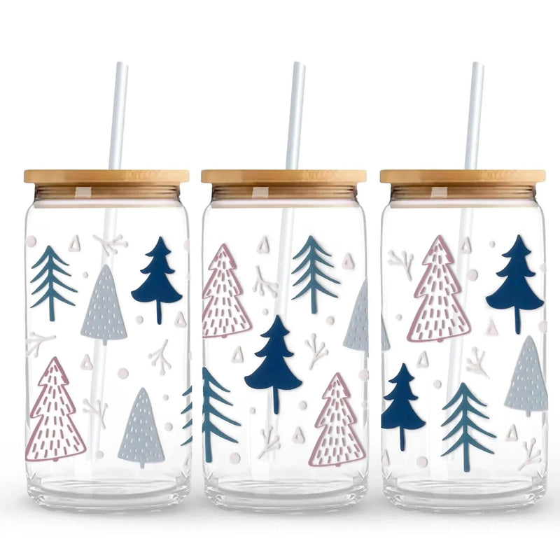 UV DTF Wrap - Blue Winter Christmas Trees (9.7" x4.3")