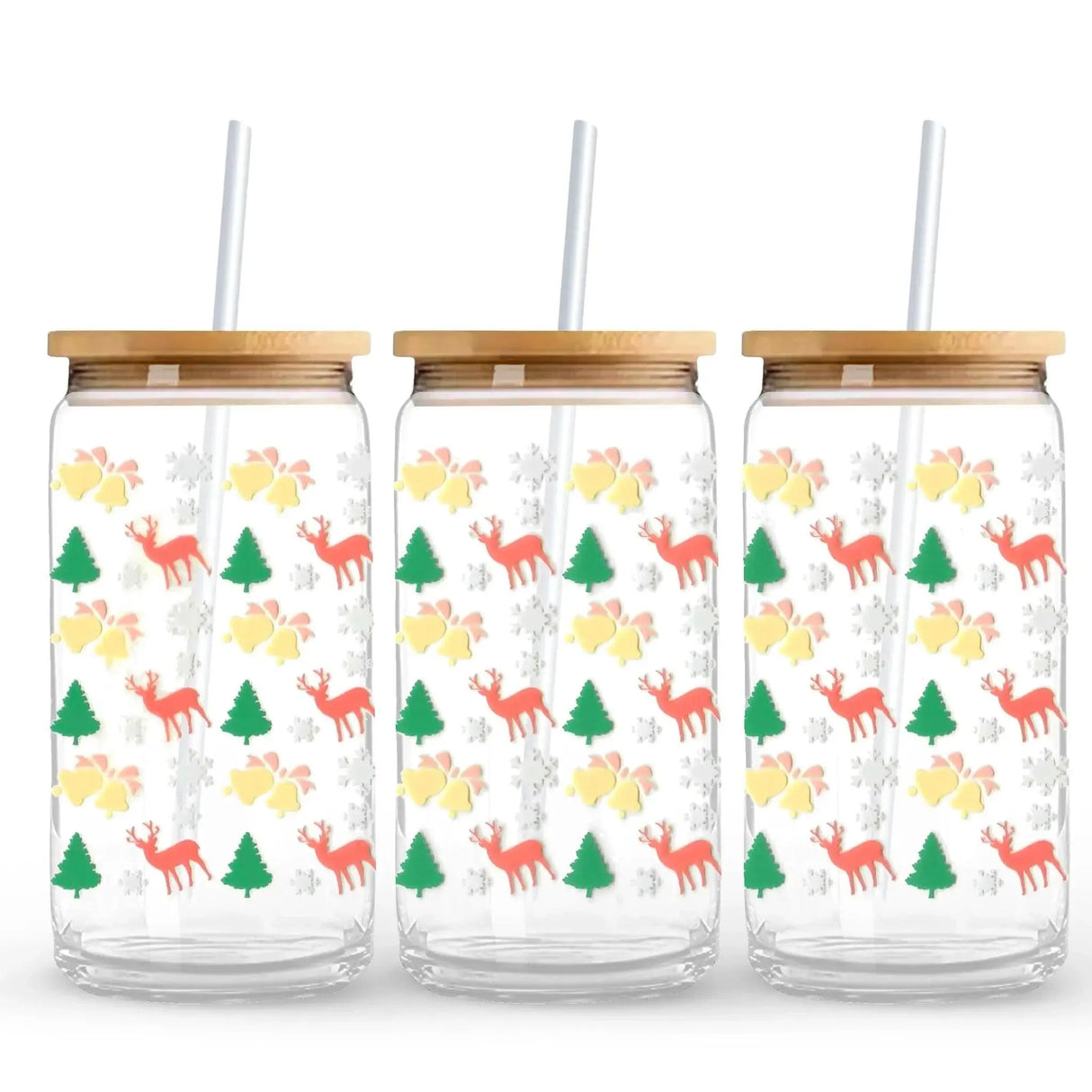 UV DTF Wrap - Christmas Trees, Deer & Bells (9.7" x4.3")