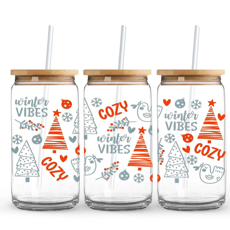 UV DTF Wrap -  Cozy Christmas Blue & Red (9.7" x 4.3")