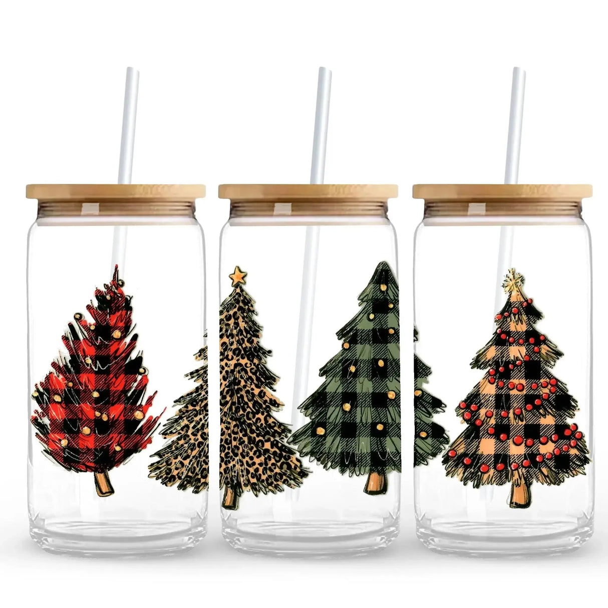 UV DTF Wrap - Gingham Christmas Trees (9.7" x4.3")