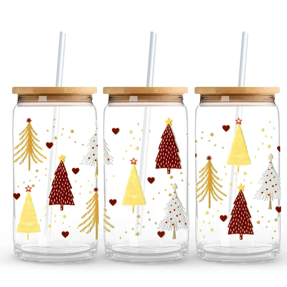 UV DTF Wrap - Red Gold Silver Christmas Trees (9.7" x4.3")