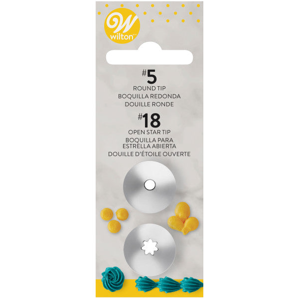 Wilton Open Star and Round Cake Decorating Tip Set, 2-Piece Tip 5 and 18