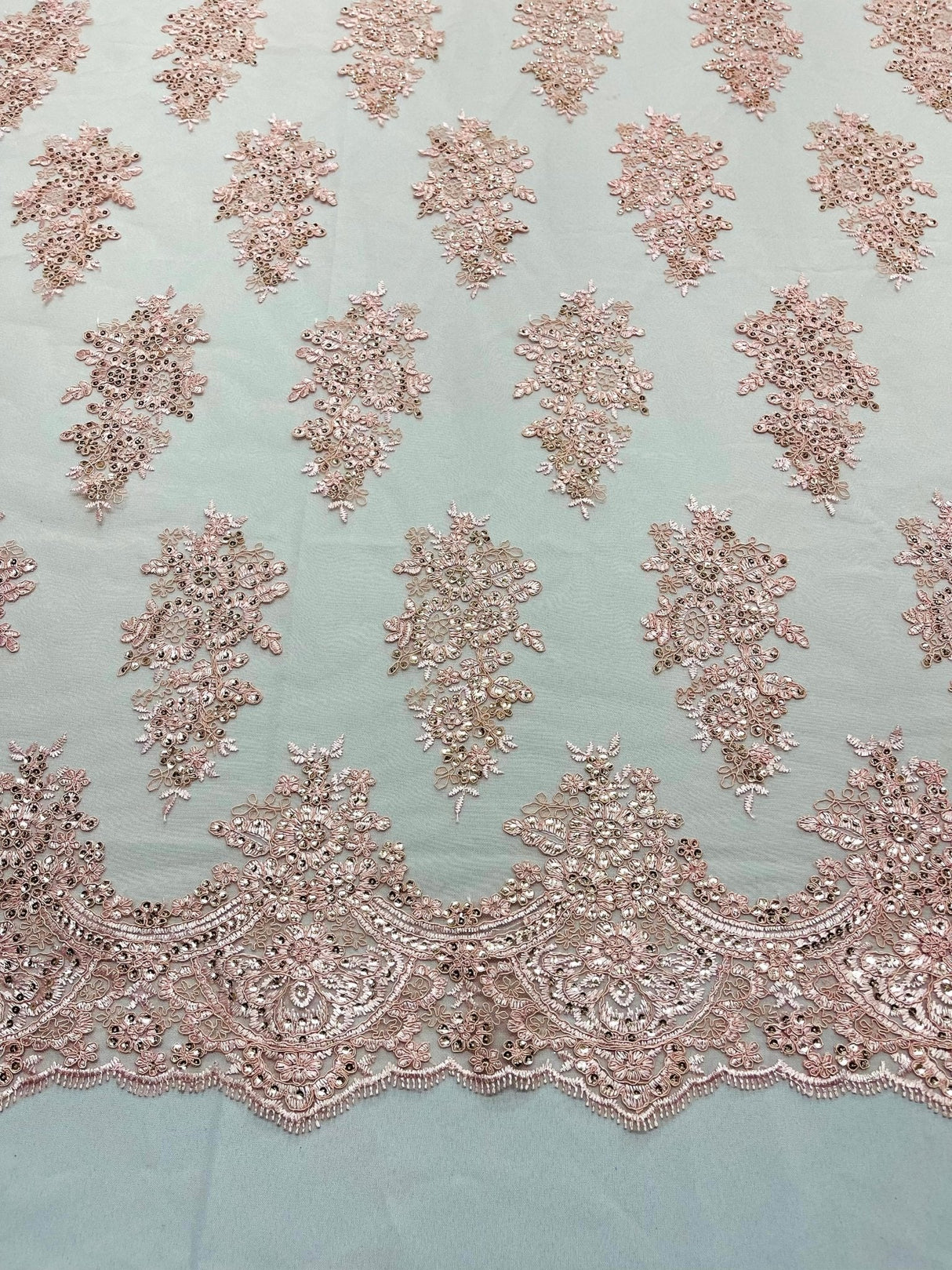 Valentina Floral Embroider With Sequins Mesh Lace Fabric - Floral Embroidered Sequins, 54" Width (1 Yard)