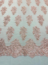 Valentina Floral Embroider With Sequins Mesh Lace Fabric - Floral Embroidered Sequins, 54" Width (1 Yard)