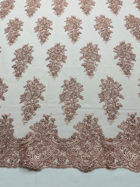 Valentina Floral Embroider With Sequins Mesh Lace Fabric - Floral Embroidered Sequins, 54" Width (1 Yard)