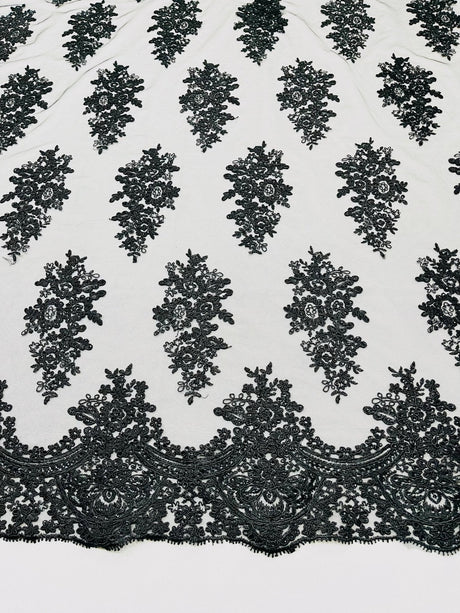 Valentina Floral Embroider With Sequins Mesh Lace Fabric - Floral Embroidered Sequins, 54" Width (1 Yard)