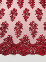 Valentina Floral Embroider With Sequins Mesh Lace Fabric - Floral Embroidered Sequins, 54" Width (1 Yard)