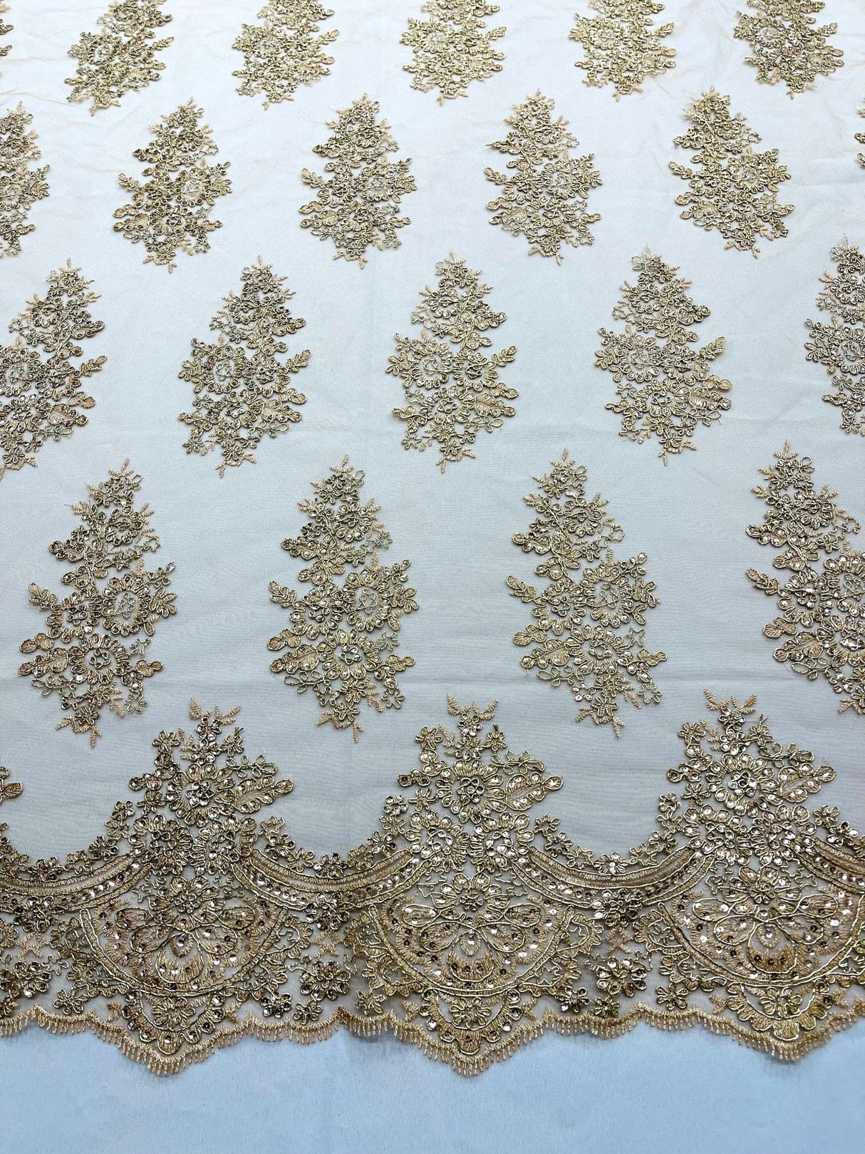 Valentina Floral Embroider With Sequins Mesh Lace Fabric - Floral Embroidered Sequins, 54" Width (1 Yard)