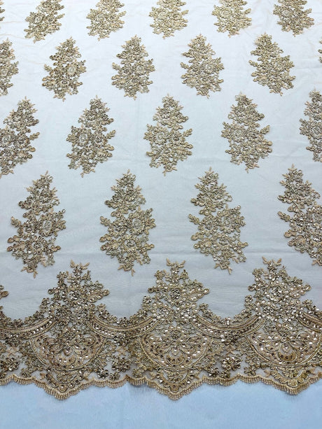 Valentina Floral Embroider With Sequins Mesh Lace Fabric - Floral Embroidered Sequins, 54" Width (1 Yard)