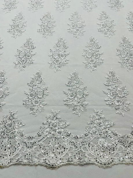 Valentina Floral Embroider With Sequins Mesh Lace Fabric - Floral Embroidered Sequins, 54" Width (1 Yard)