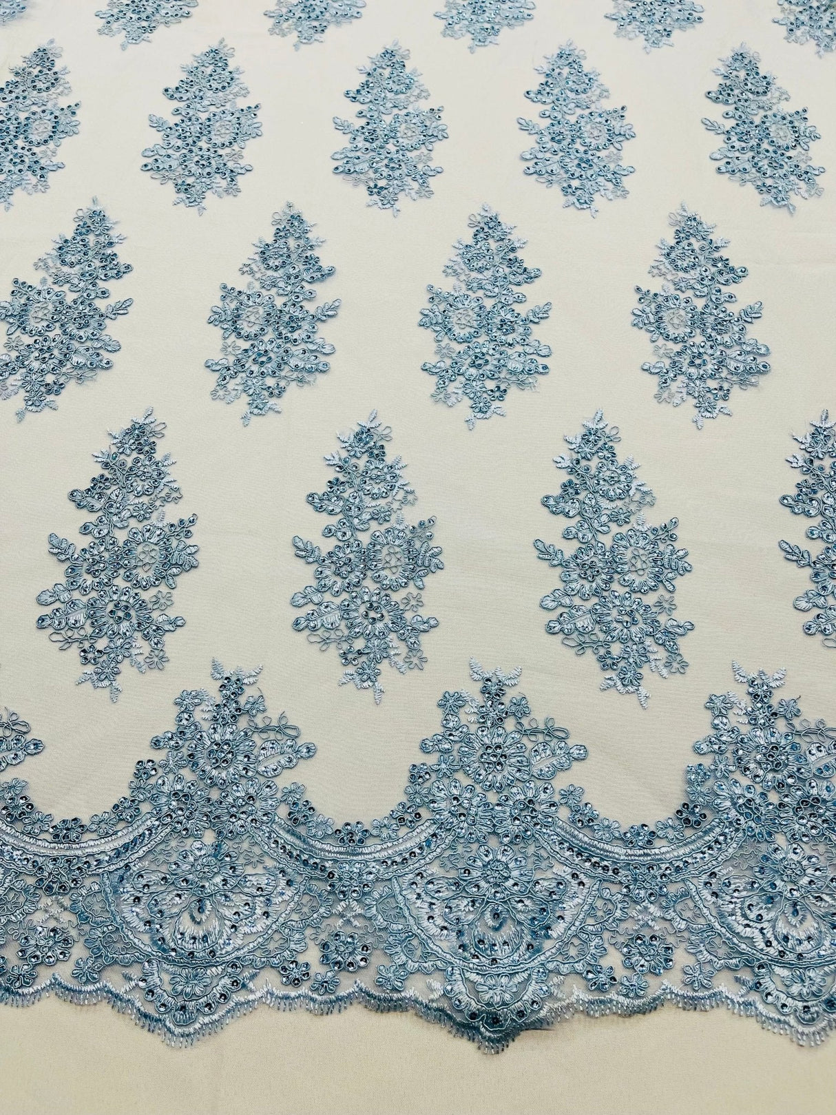Valentina Floral Embroider With Sequins Mesh Lace Fabric - Floral Embroidered Sequins, 54" Width (1 Yard)