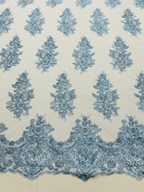 Valentina Floral Embroider With Sequins Mesh Lace Fabric - Floral Embroidered Sequins, 54" Width (1 Yard)