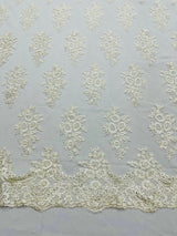 Valentina Floral Embroider With Sequins Mesh Lace Fabric - Floral Embroidered Sequins, 54" Width (1 Yard)