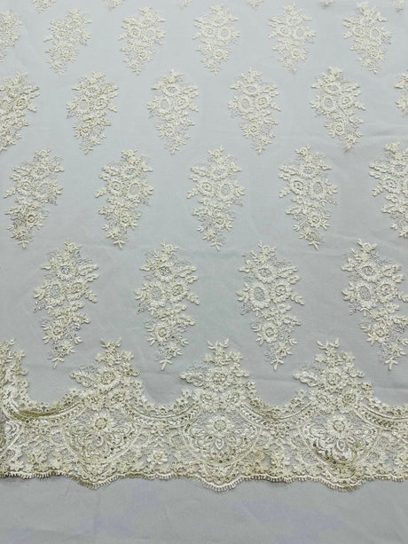 Valentina Floral Embroider With Sequins Mesh Lace Fabric - Floral Embroidered Sequins, 54" Width (1 Yard)