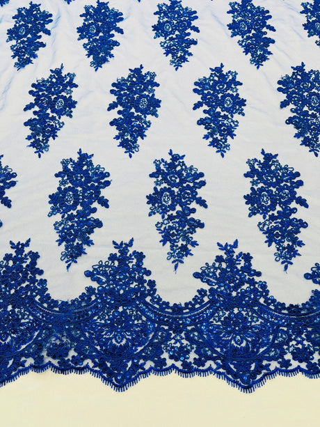 Valentina Floral Embroider With Sequins Mesh Lace Fabric - Floral Embroidered Sequins, 54" Width (1 Yard)