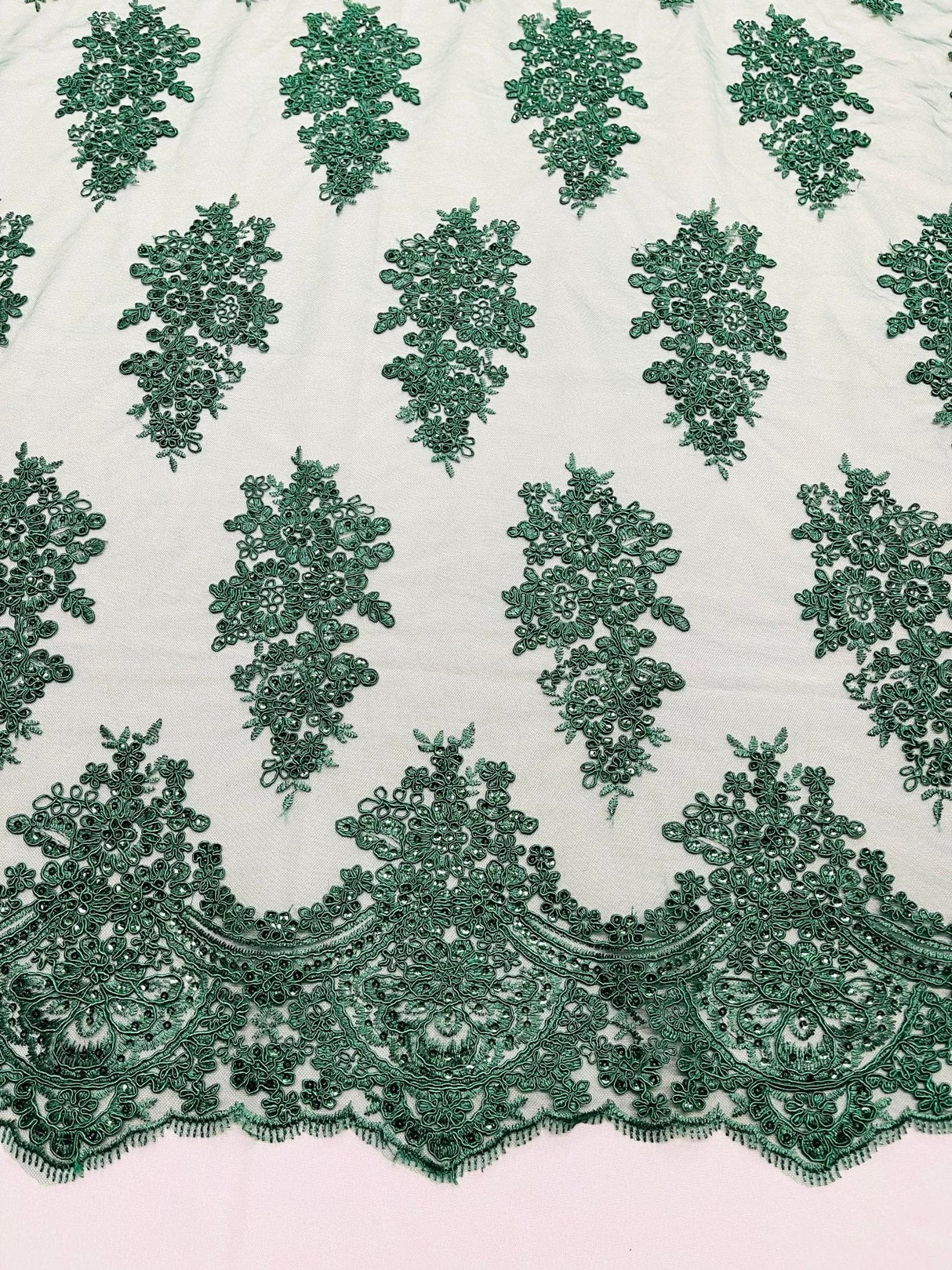 Valentina Floral Embroider With Sequins Mesh Lace Fabric - Floral Embroidered Sequins, 54" Width (1 Yard)