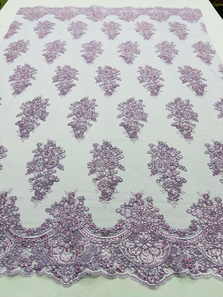 Valentina Floral Embroider With Sequins Mesh Lace Fabric - Floral Embroidered Sequins, 54" Width (1 Yard)