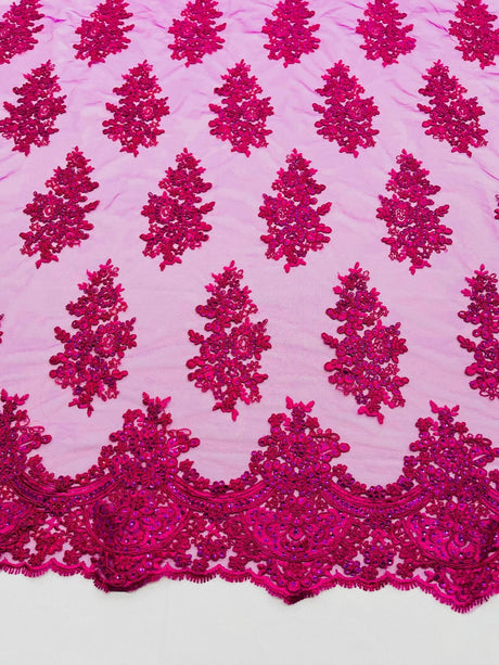 Valentina Floral Embroider With Sequins Mesh Lace Fabric - Floral Embroidered Sequins, 54" Width (1 Yard)