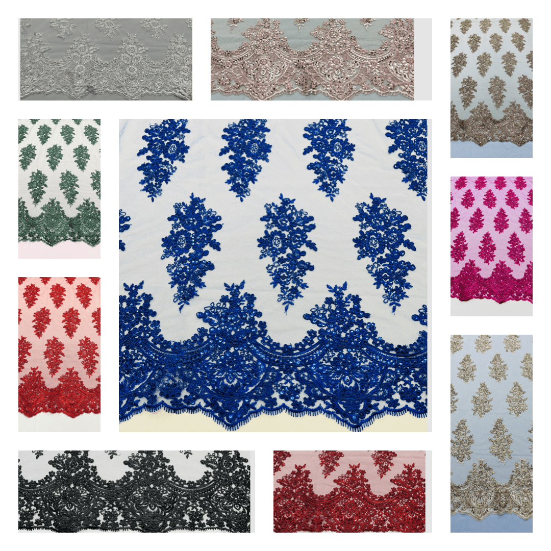 Valentina Floral Embroider With Sequins Mesh Lace Fabric - Floral Embroidered Sequins, 54" Width (1 Yard)