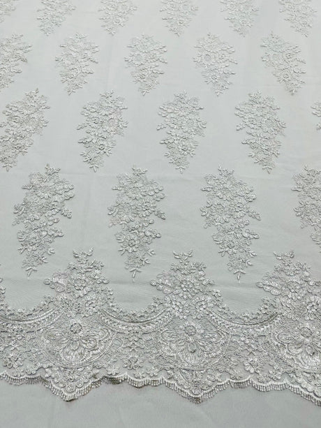 Valentina Floral Embroider With Sequins Mesh Lace Fabric - Floral Embroidered Sequins, 54" Width (1 Yard)
