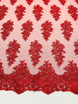 Valentina Floral Embroider With Sequins Mesh Lace Fabric - Floral Embroidered Sequins, 54" Width (1 Yard)