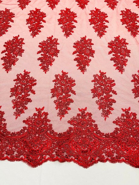 Valentina Floral Embroider With Sequins Mesh Lace Fabric - Floral Embroidered Sequins, 54" Width (1 Yard)