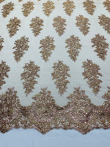 Valentina Floral Embroider With Sequins Mesh Lace Fabric - Floral Embroidered Sequins, 54" Width (1 Yard)