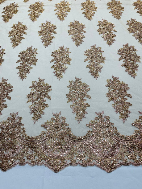Valentina Floral Embroider With Sequins Mesh Lace Fabric - Floral Embroidered Sequins, 54" Width (1 Yard)