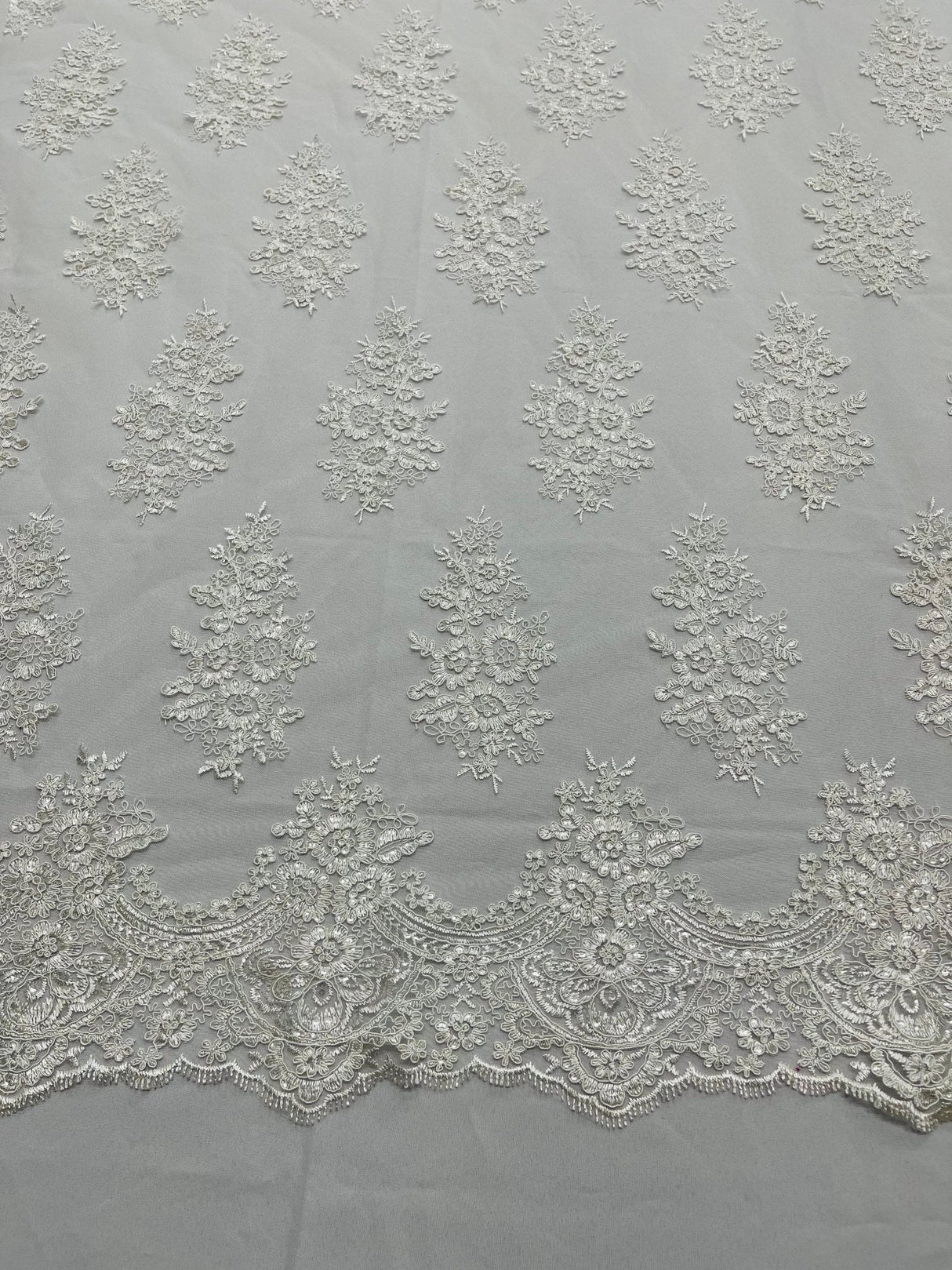 Valentina Floral Embroider With Sequins Mesh Lace Fabric - Floral Embroidered Sequins, 54" Width (1 Yard)