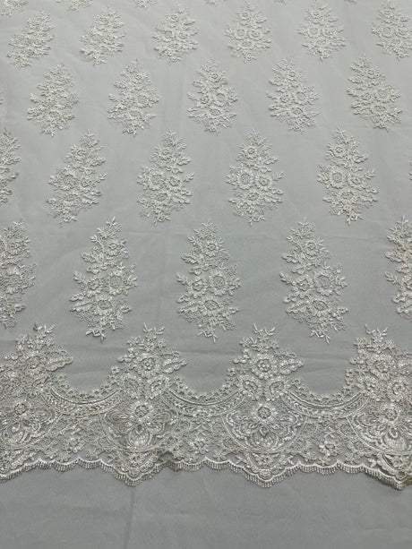 Valentina Floral Embroider With Sequins Mesh Lace Fabric - Floral Embroidered Sequins, 54" Width (1 Yard)