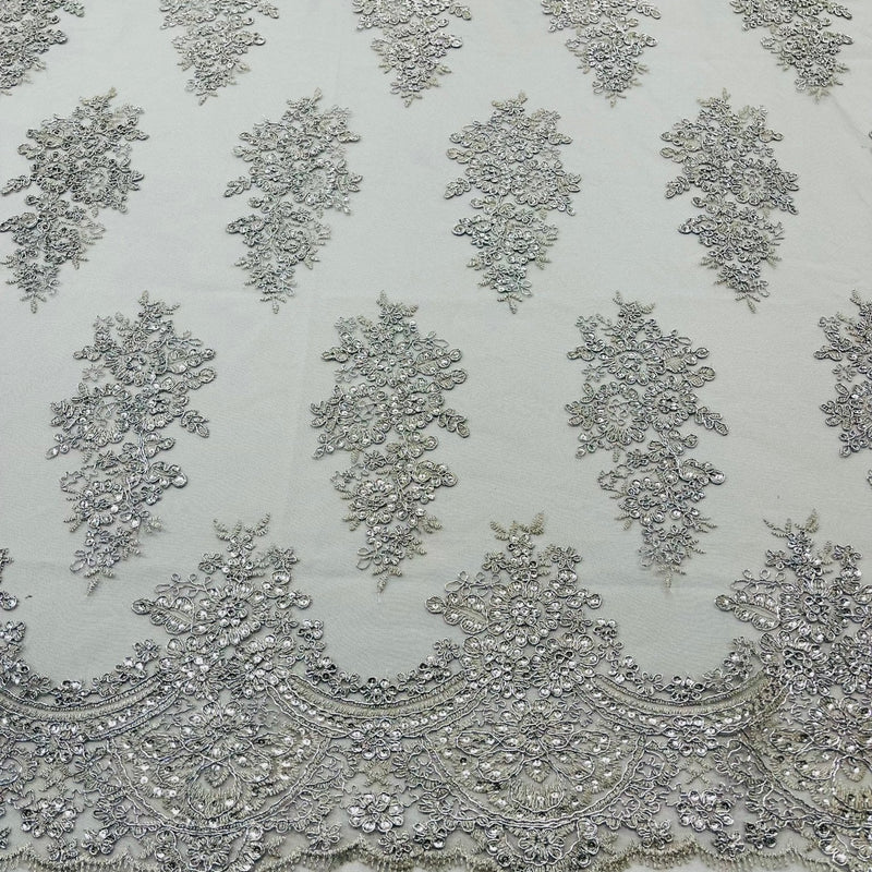 Valentina Floral Embroider With Sequins Mesh Lace Fabric - Floral Embroidered Sequins, 54" Width (1 Yard)