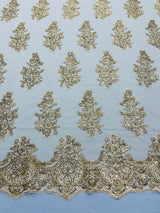 Valentina Floral Embroider With Sequins Mesh Lace Fabric - Floral Embroidered Sequins, 54" Width (1 Yard)