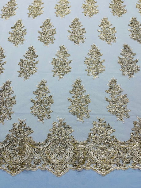 Valentina Floral Embroider With Sequins Mesh Lace Fabric - Floral Embroidered Sequins, 54" Width (1 Yard)