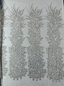 Vegas Beaded Feather Design Mesh Fabric - Beaded Feather Pattern, 50" Width (1 Panel)